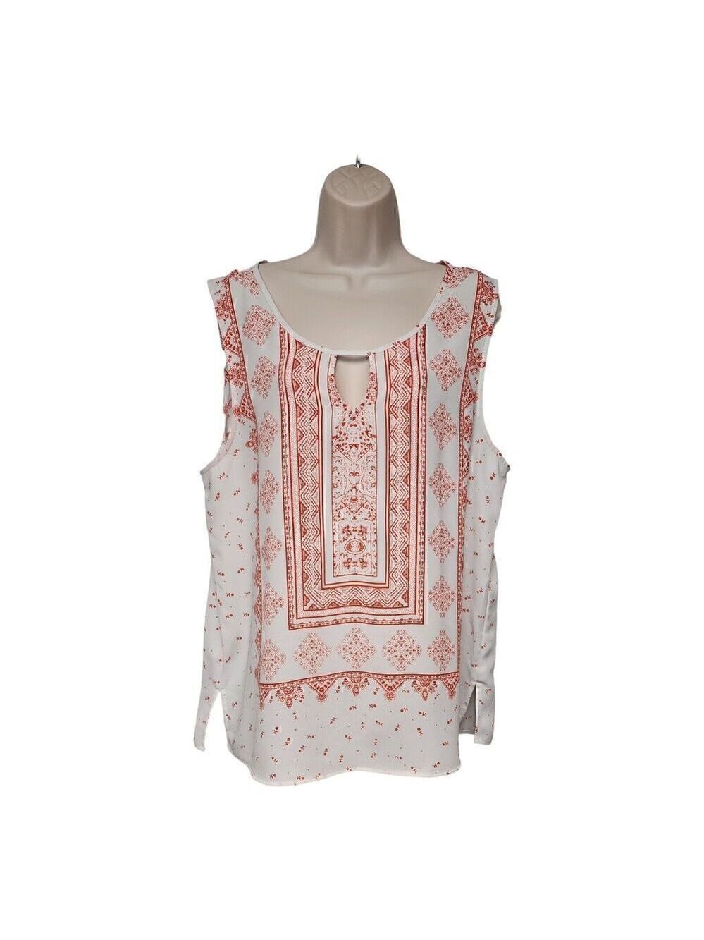 PEACH by BLU-PEPPER SLEEVELESS FLORAL TOP SIZE 1XL PEACH/WHITE